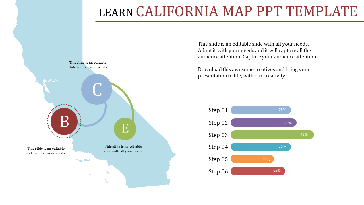 Editable California Map PPT template and Google slides
